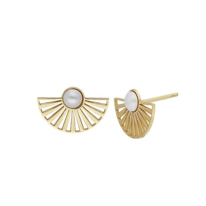 Pendientes Victoria Cruz  pequeños círculo color perla bañados en oro