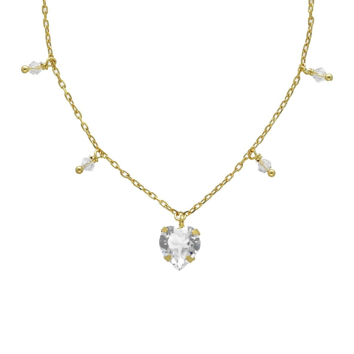 Collar  Victoria Cruz corto corazón y perlas crystal bañado en oro