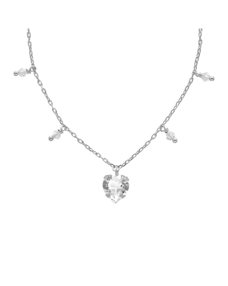 Collar Victoria Cruz corto corazón y perlas crystal elaborado en plata