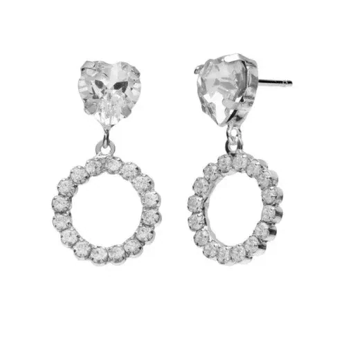 Pendientes  Victoria Cruz largos corazón y mini circonitas crystal elaborado en plata