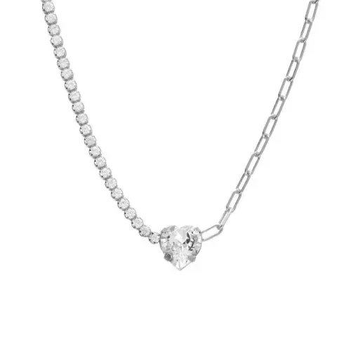 Collar  Victoria Cruz corto corazón y mini circonitas crystal elaborado en plata