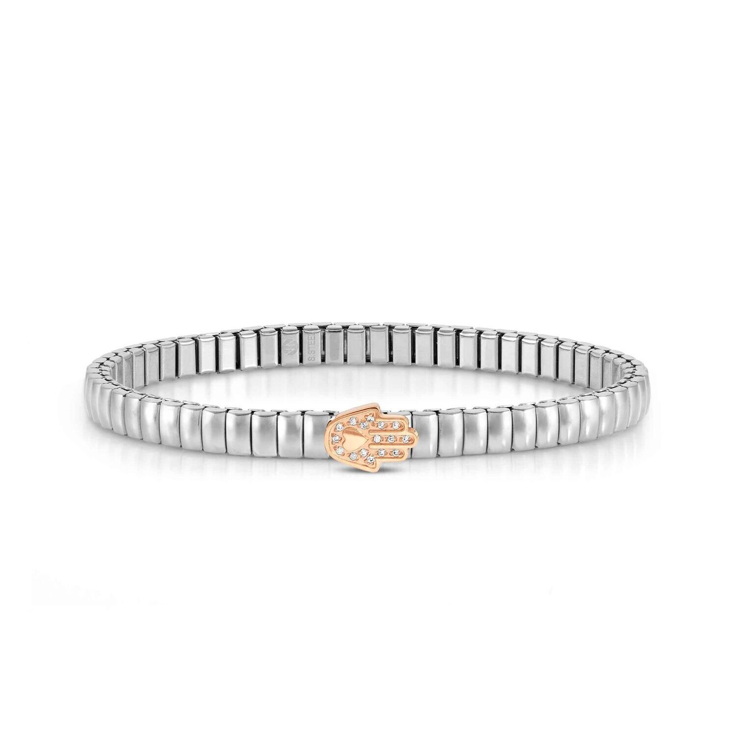 PULSERA  NOMINATION EXTENSION EN ACERO CON MANO DE FÁTIMA