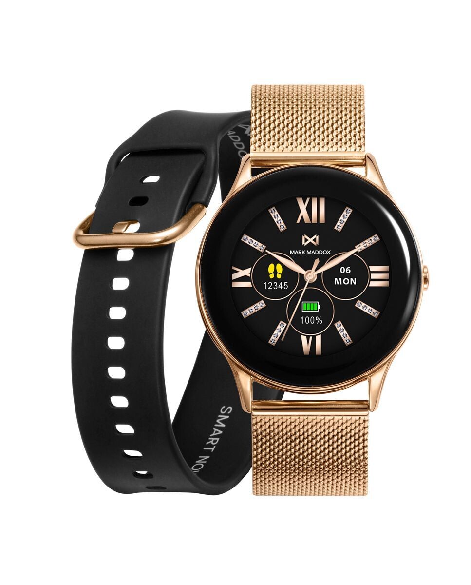 Reloj Smartwatch de hombre Mark maddox Smart Now de aluminio Ip dorado con correa de silicona en negra