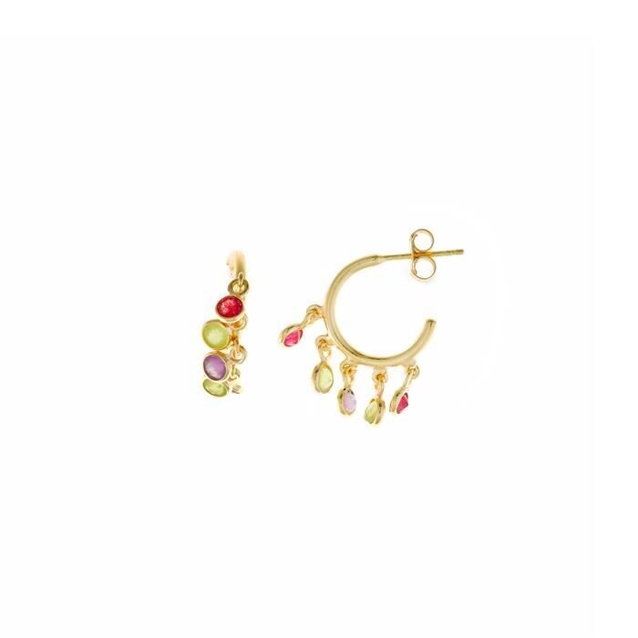 Pendientes Salvatore Mujer Aro Plata Baño Oro y Piedras Multicolor