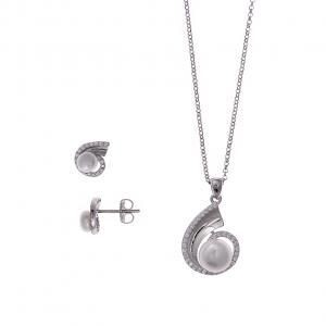 Conjunto SALVATORE  plata rodio pendientes y collar perla
