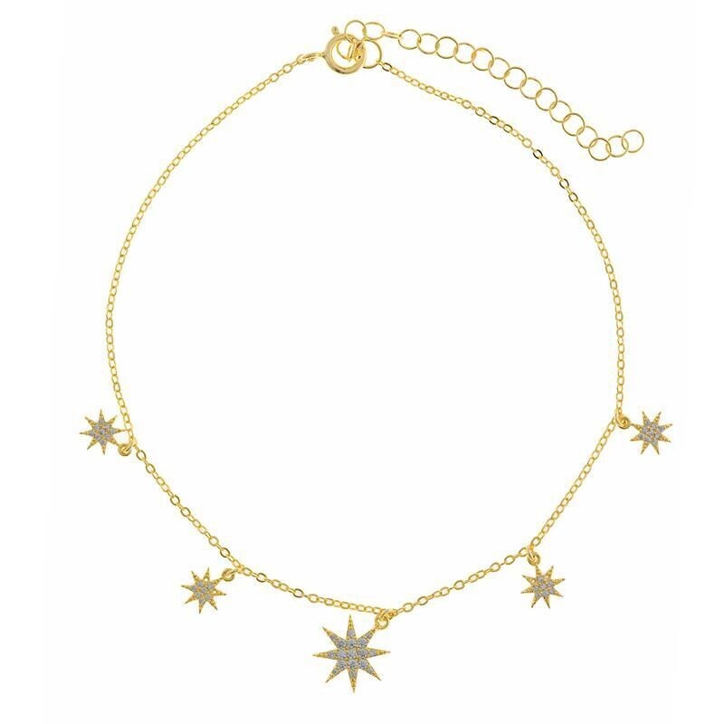 Tobillera Salvatore Mujer Estrellas Polares Plata Baño Oro y Circonitas