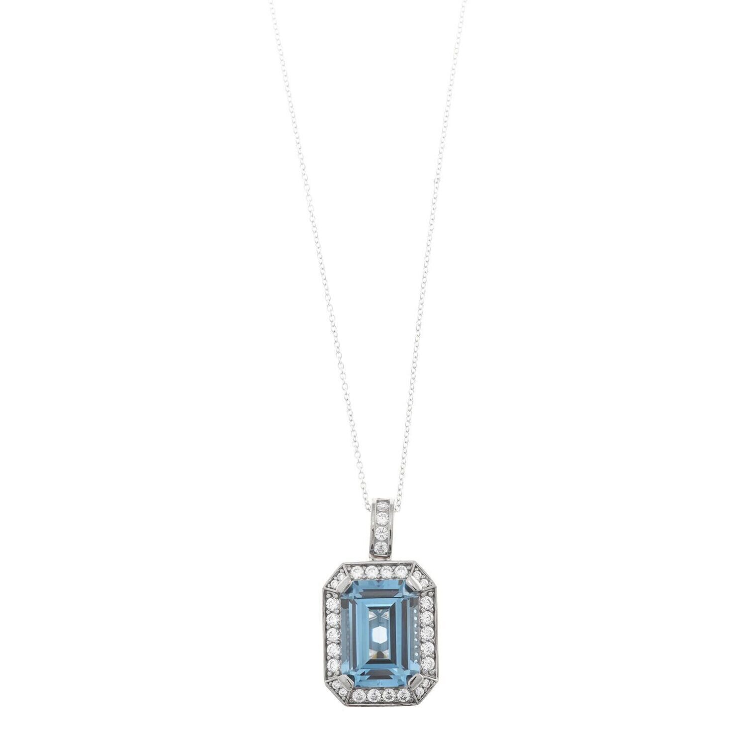 COLLAR  SALVATORE PLATA RODIO RECTANGULAR ESPINELA AZUL