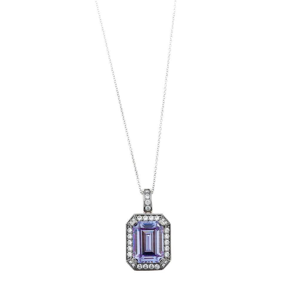 Collar Salvatore Plata de plata rodio cristal rectangular lavanda y circonitas · Salvatore Plata