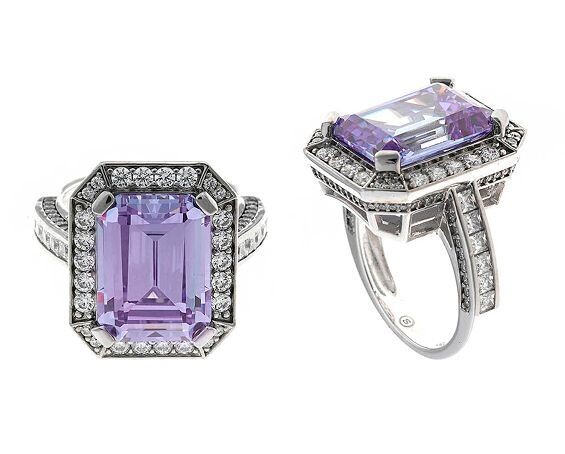 ​​Anillo Salvatore  de plata rodio rectangular nano lavanda