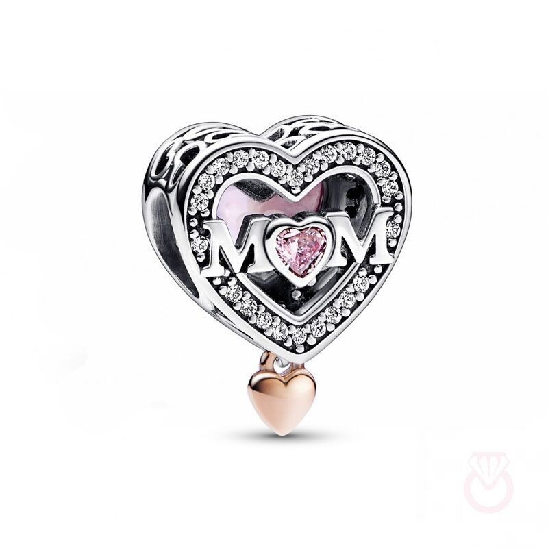 Charm Pandora  Mamá y Corazón en Filigrana en Dos Tonos