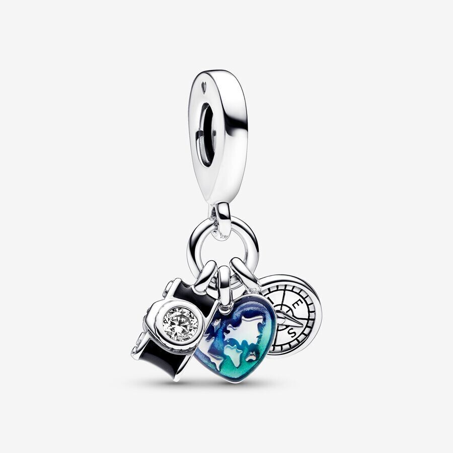 Charm Pandora Colgante Triple Cámara, Corazón y Brújula
