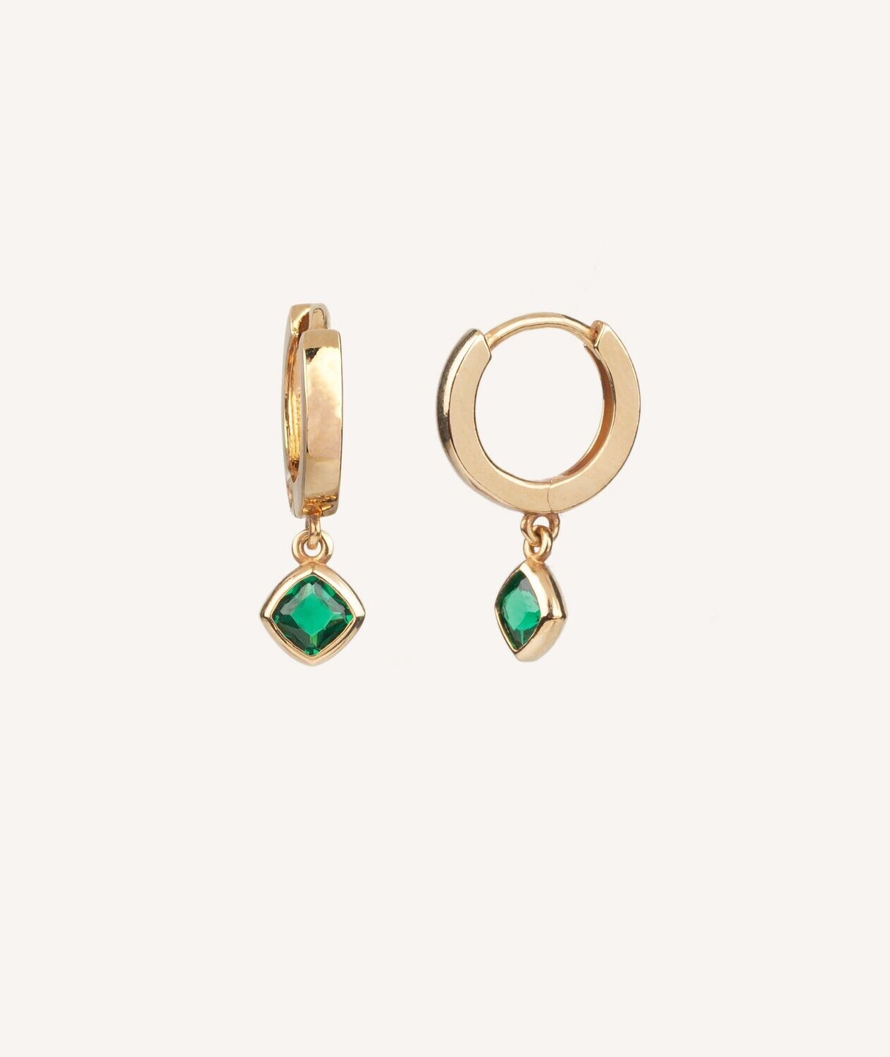 PENDIENTES VIDAL&VIDAL  ARO CIRCONITA CUADRADA VERDE