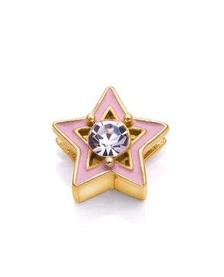 Motivo VICEROY 'estrella' para pulsera de niña en acero ip dorado con esmalte rosa y circonita blanca