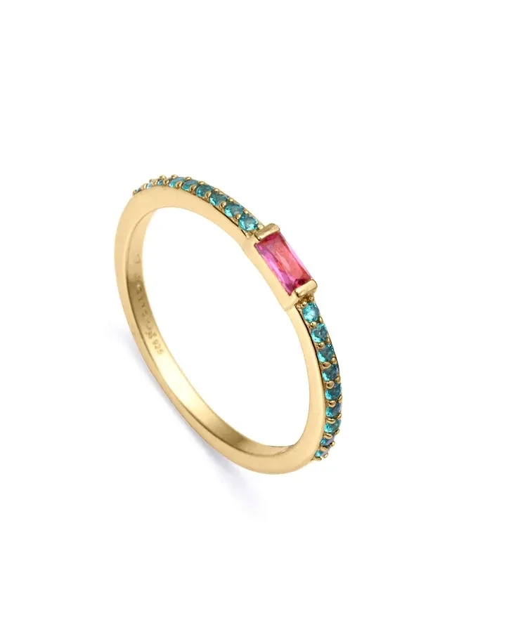 Anillo  viceroy Elegant de plata de ley con baño de oro y circonitas de color verdes y rosa