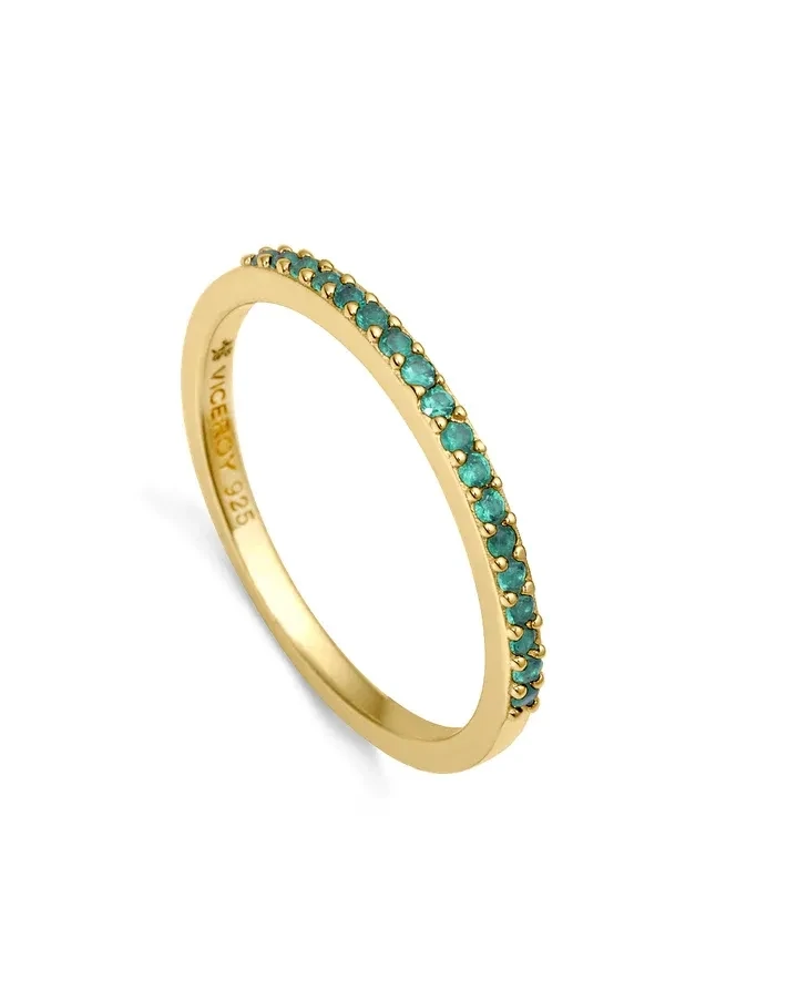 Anillo viceroy  Trend de plata de ley con baño de oro y fila de circonitas en color verde