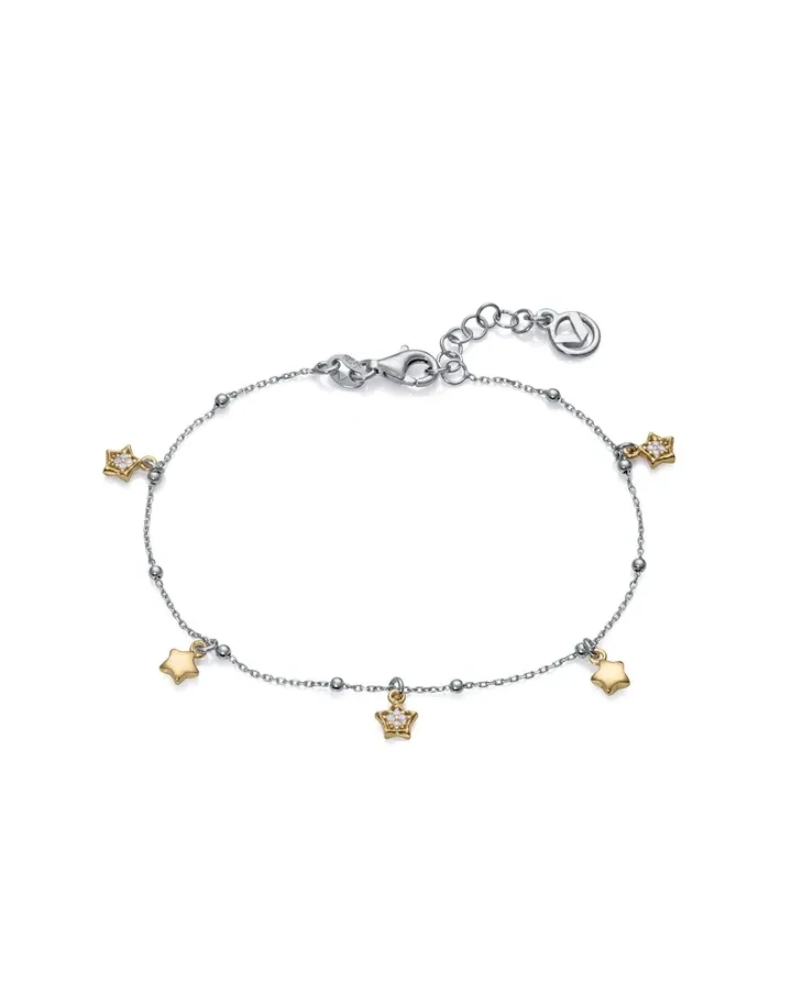 Pulsera VICEROY  cadena Clásica de plata de ley con baño de rodio con estrellas colgantes bañadas en oro y circonitas