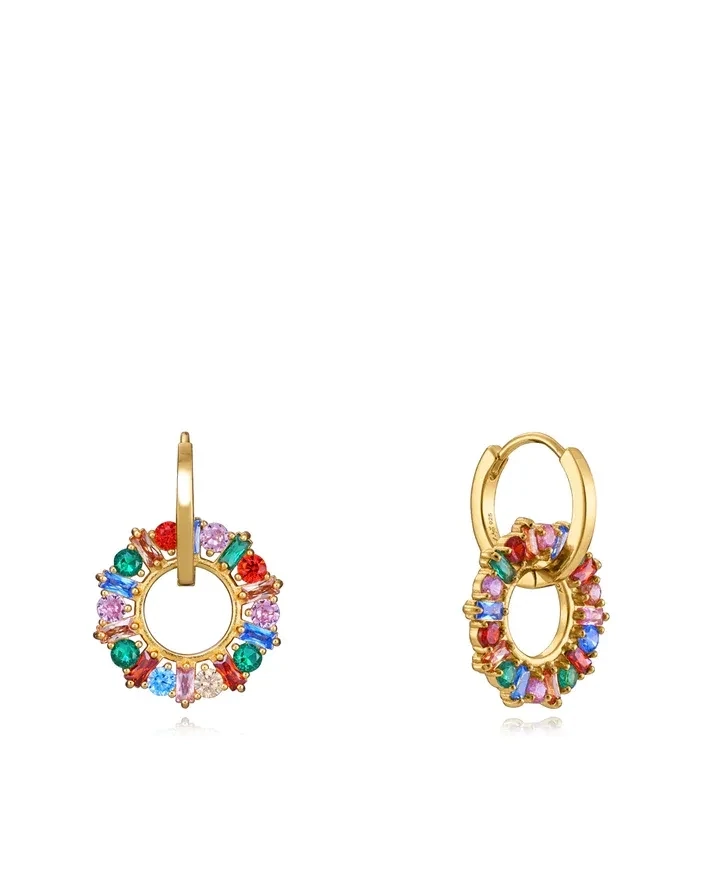 Pendientes VICEROY  Elegant de plata de ley con baño de oro , criolla con aro colgante con circonitas de colores