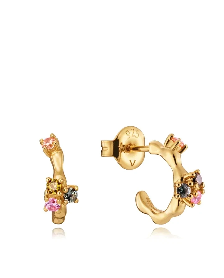 Pendientes viceroy  Trend de plata bañado en oro con circonitas de colores