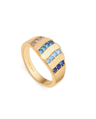 Anillo viceroy  Elegant de plata de ley bañado en oro con filas de circonitas azules y blancas
