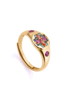 Anillo viceroy  Elegant de plata de ley con baño de oro tipo sello con circonitas multicolor Anillo viceroy  Elegant de plata de ley con baño de oro tipo sello con circonitas multicolor