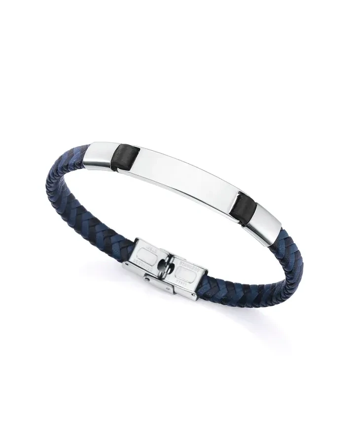Pulsera VICEROY  Magnum de acero con piel trenzada negra y azul