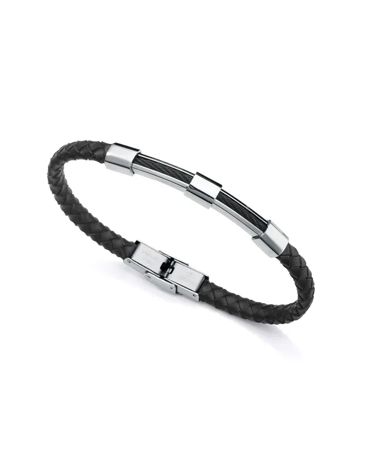 Pulsera VICEROY  Beat de acero con piel negra y cable Ip negro