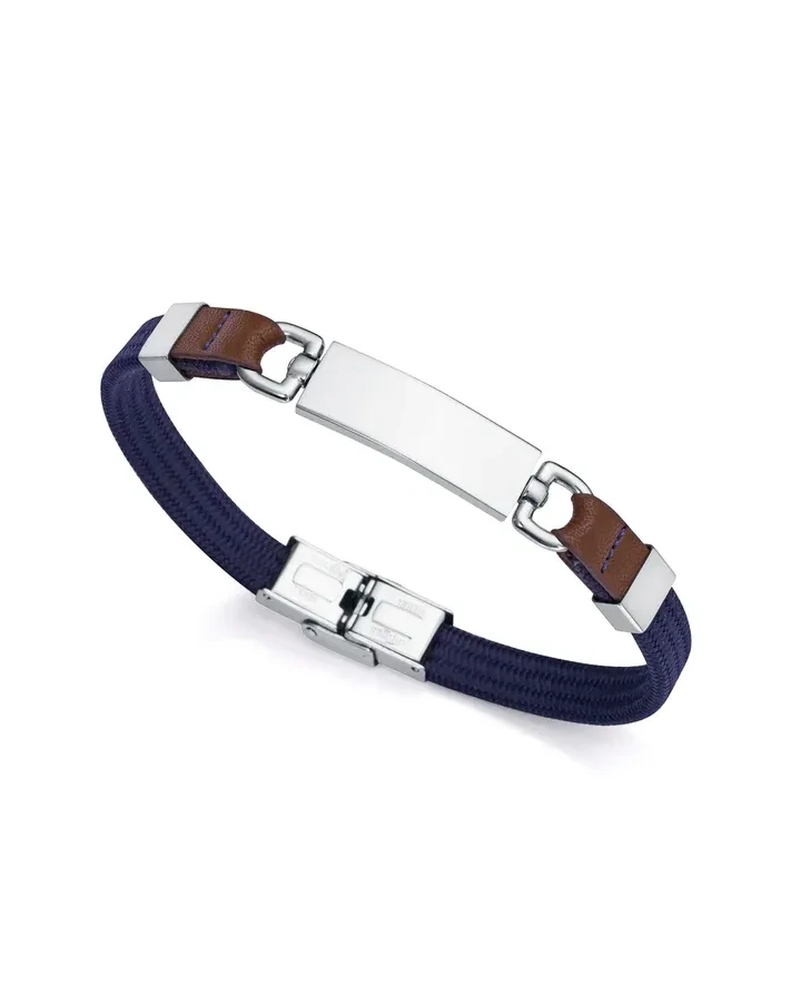 Pulsera VICEROY Magnum de nailon azul y piel marrón con motivo en acero