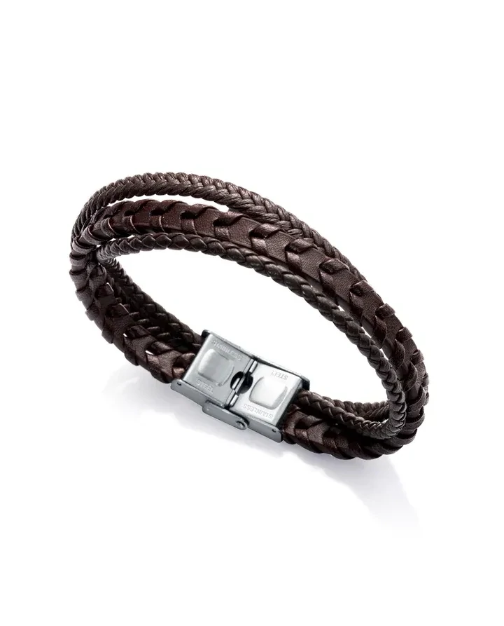 Pulsera de hombre Magnum de acero multi tiras en marrón