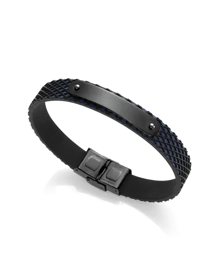 Pulsera viceroy  de hombre Heat de acero IP negro con piel estampada en negro y azul