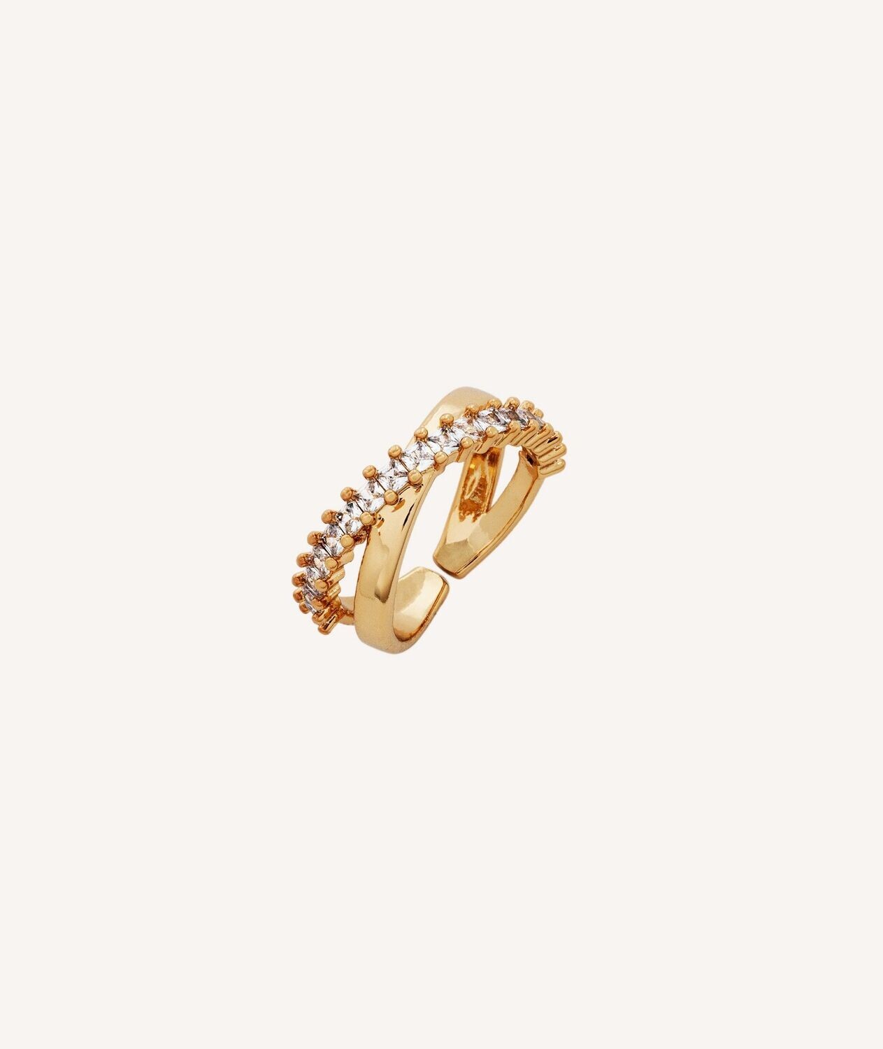 ANILLO VIDAL&VIDAL  LOUISE CHAPADO ORO 18 KT DOBLE TIRA CRUZADA LISA Y CIRCONITAS