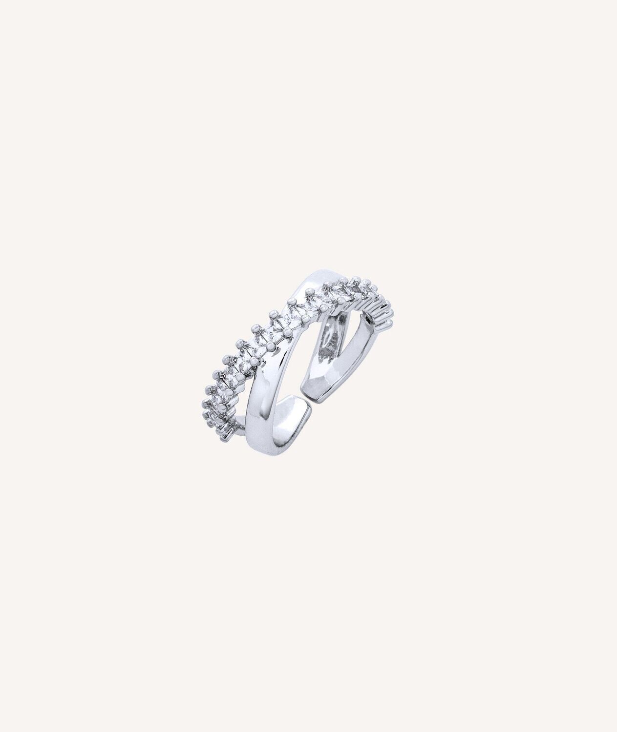 ANILLO VIDAL&VIDAL LOUISE CHAPADO PLATA DE LEY 925 DOBLE TIRA CRUZADA LISA Y CIRCONITAS
