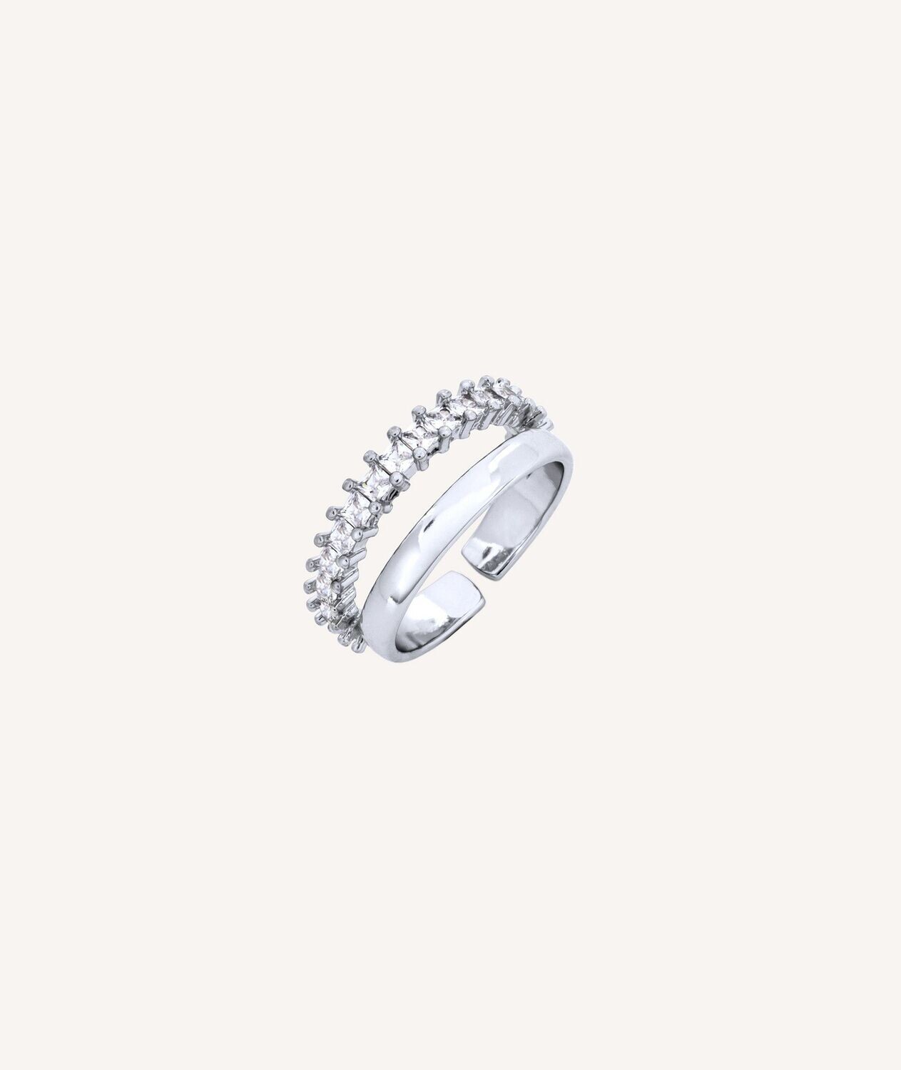 ANILLO VIDAL&vidal THELMA CHAPADO PLATA DE LEY 925 DOBLE TIRA LISA Y CIRCONITAS