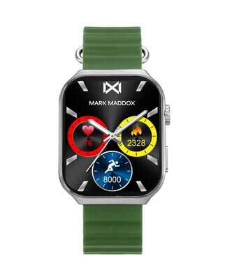 Reloj Mark Maddox Smartnow de metal plateado y correa de silicona verde