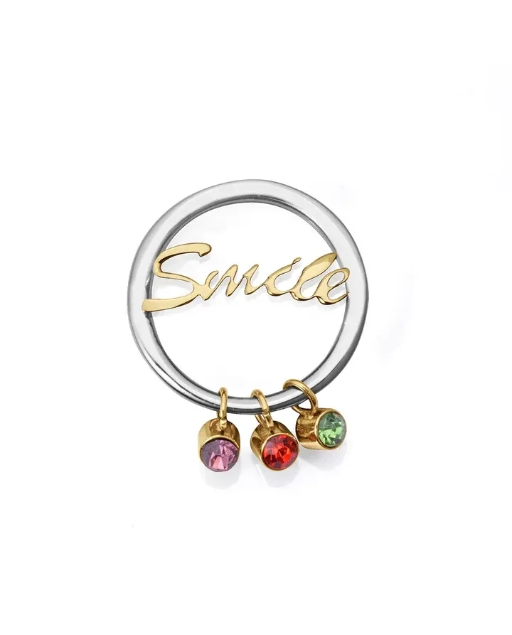Motivo viceroy  Chic de acero con texto smile en Ip dorado y tres circonitas de colores colgante