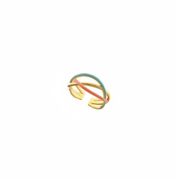 ANILLO SALVATORE  METAL CHAPADO DORADO TRES LINEAS CRUZADAS