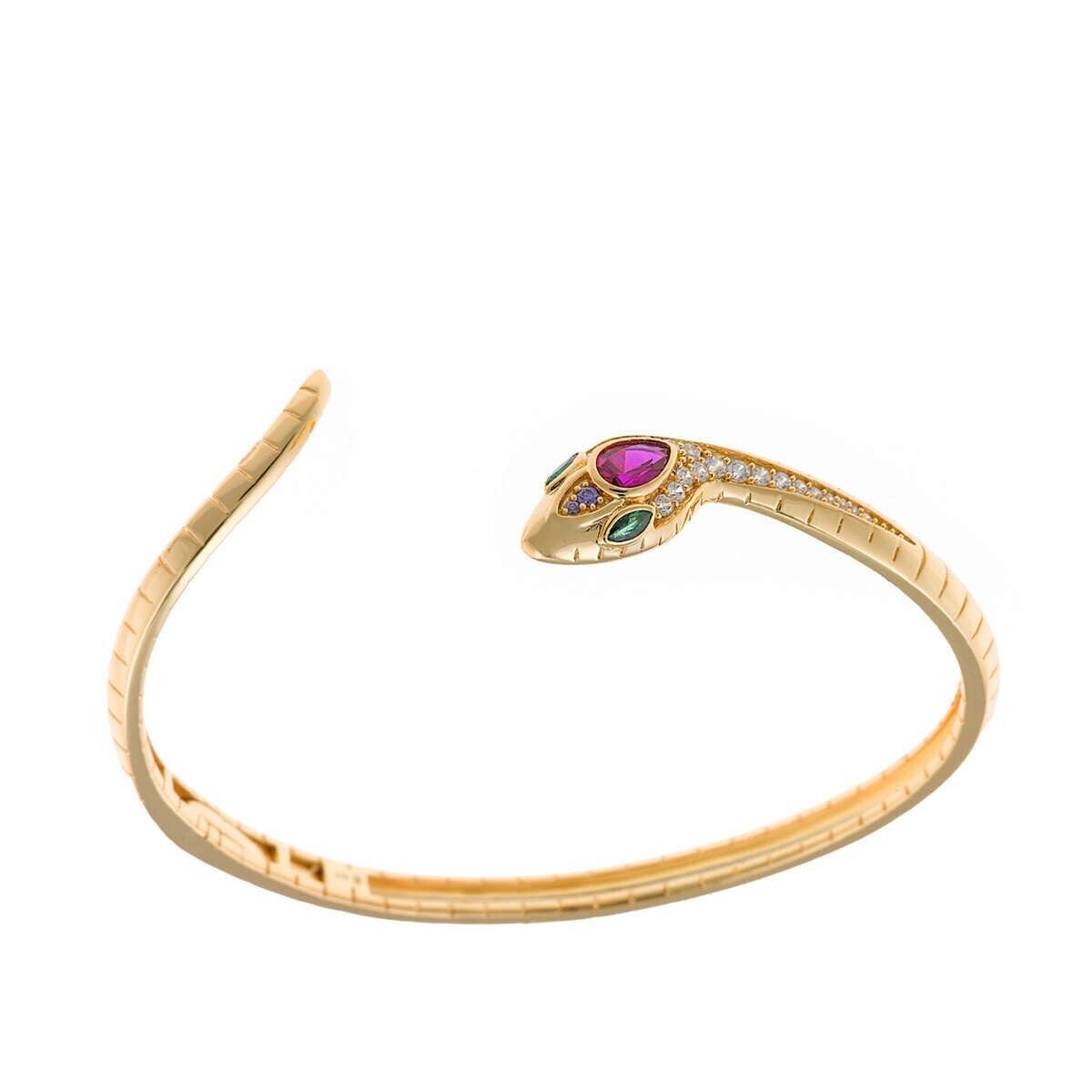 Pulsera Salvatore Selva Serpiente Plata Baño Oro y Circonitas Multicolor