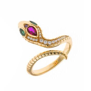 Anillo Salvatore Nefer Cadena Plata Baño Oro y Circonita Verde Esmeralda