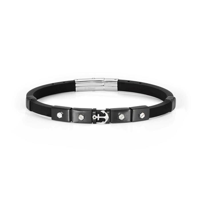 Pulsera Nomination City Hombre Caucho y Acero Negro Ancla