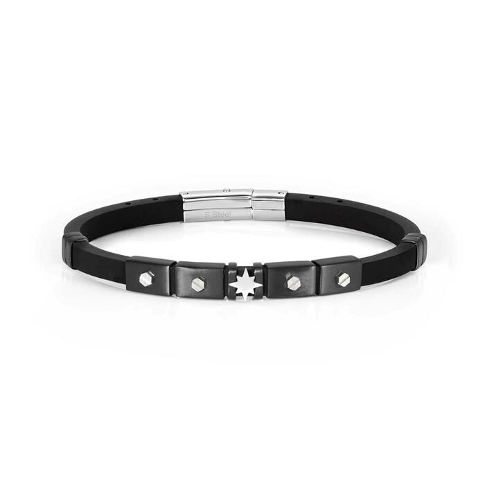 Pulsera Nomination City Hombre Caucho y Acero Negro Rosa del Viento