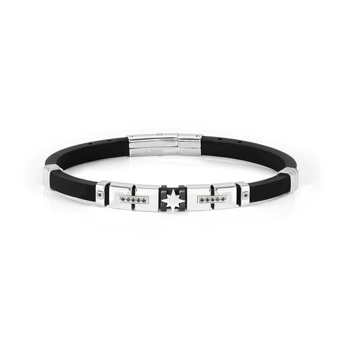 Pulsera Nomination City Hombre Caucho y Acero Plateado y Negro Rosa del Viento