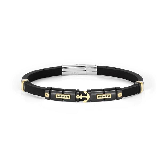 Pulsera Nomination City Hombre Caucho y Acero Negro y Amarillo Ancla