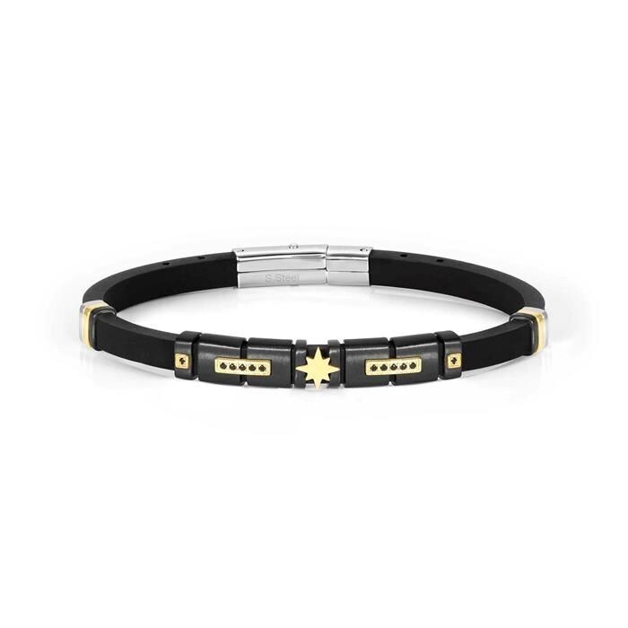Pulsera Nomination City Hombre Caucho y Acero Negro y Amarillo Rosa del Viento
