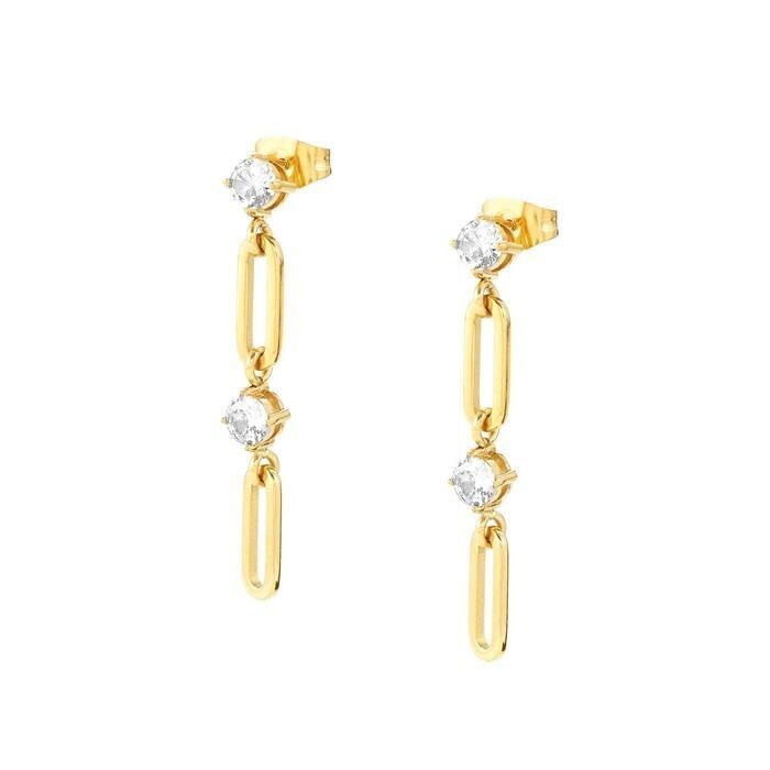 Pendientes Nomination Chainsofstyle Mujer Acero Baño Oro y Circonitas Blancas