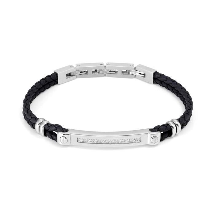 Pulsera Nomination Manvision Acero Bicolor y Cuero Negro y Circonitas