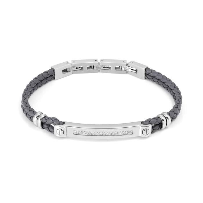 Pulsera Nomination Manvision Acero Bicolor y Cuero Gris y Circonitas