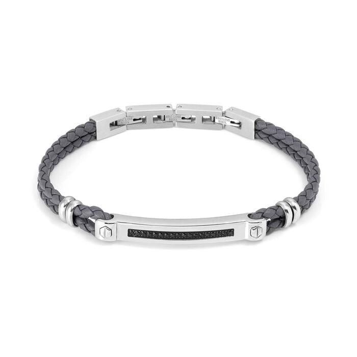 Pulsera Nomination Manvision Acero Bicolor y Cuero Gris y Circonitas
