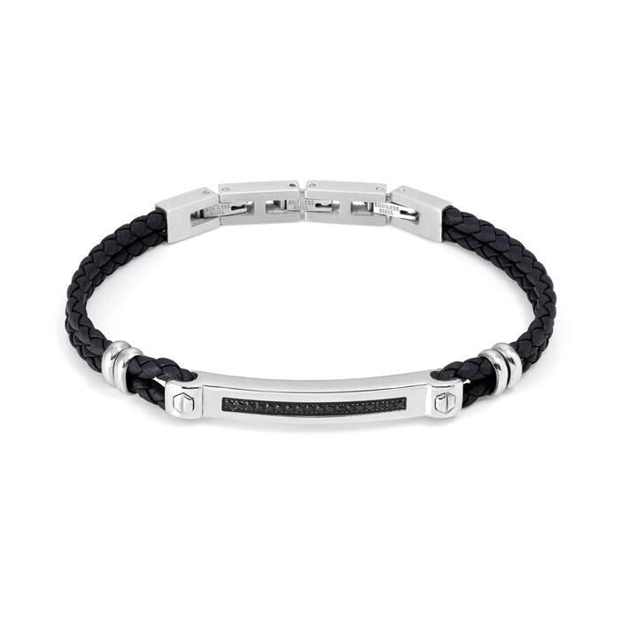 Pulsera Nomination Manvision Acero Bicolor y Cuero Negro y Circonitas