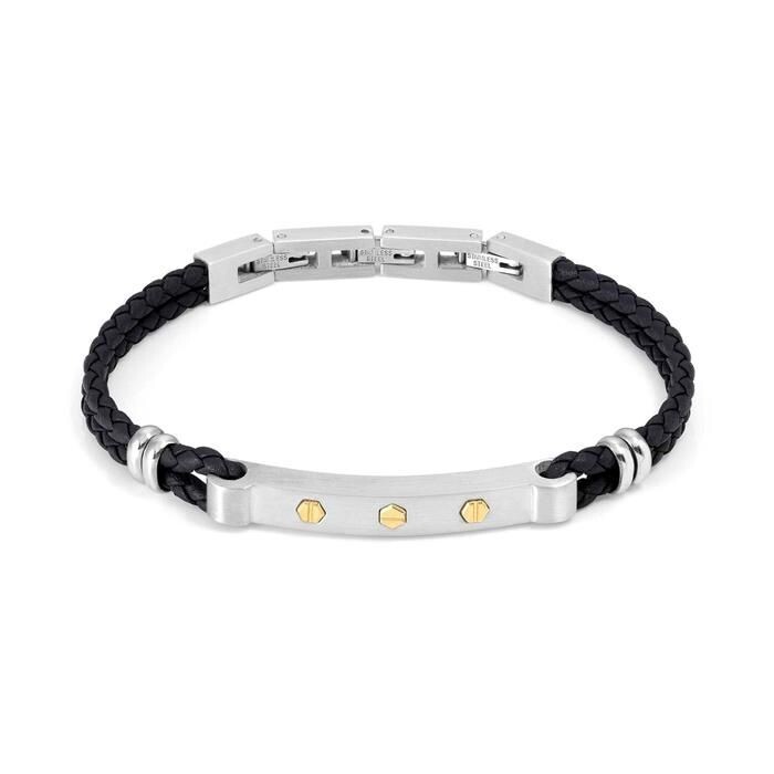 Pulsera Nomination Manvision Acero Bicolor y Cuero Negro