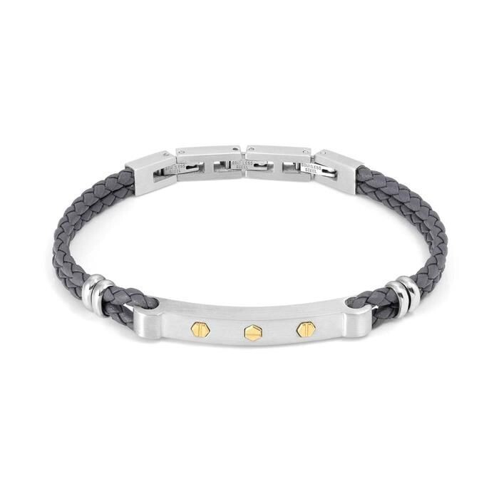 Pulsera Nomination Manvision Acero Bicolor y Cuero Gris