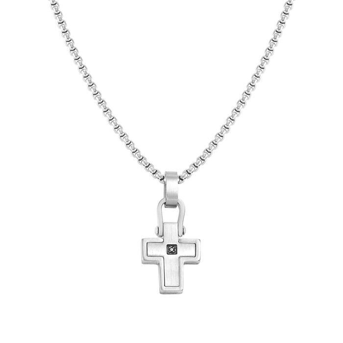 Collar Nomination Manvision Cruz Acero y Circonita Negra Hombre